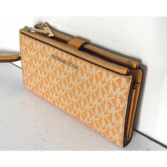 New Michael Kors Jet Set Travel Double Zip Wristlet Wallet Honeycomb Multi - Picture 3 of 6